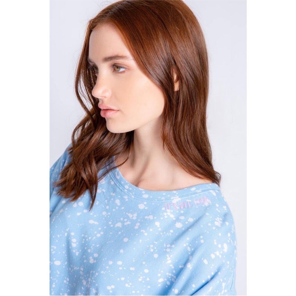 P.J. Salvage Flick of a Brush Long Sleeve Top It’s All Good Sweatshirt Blue L - Picture 14 of 15
